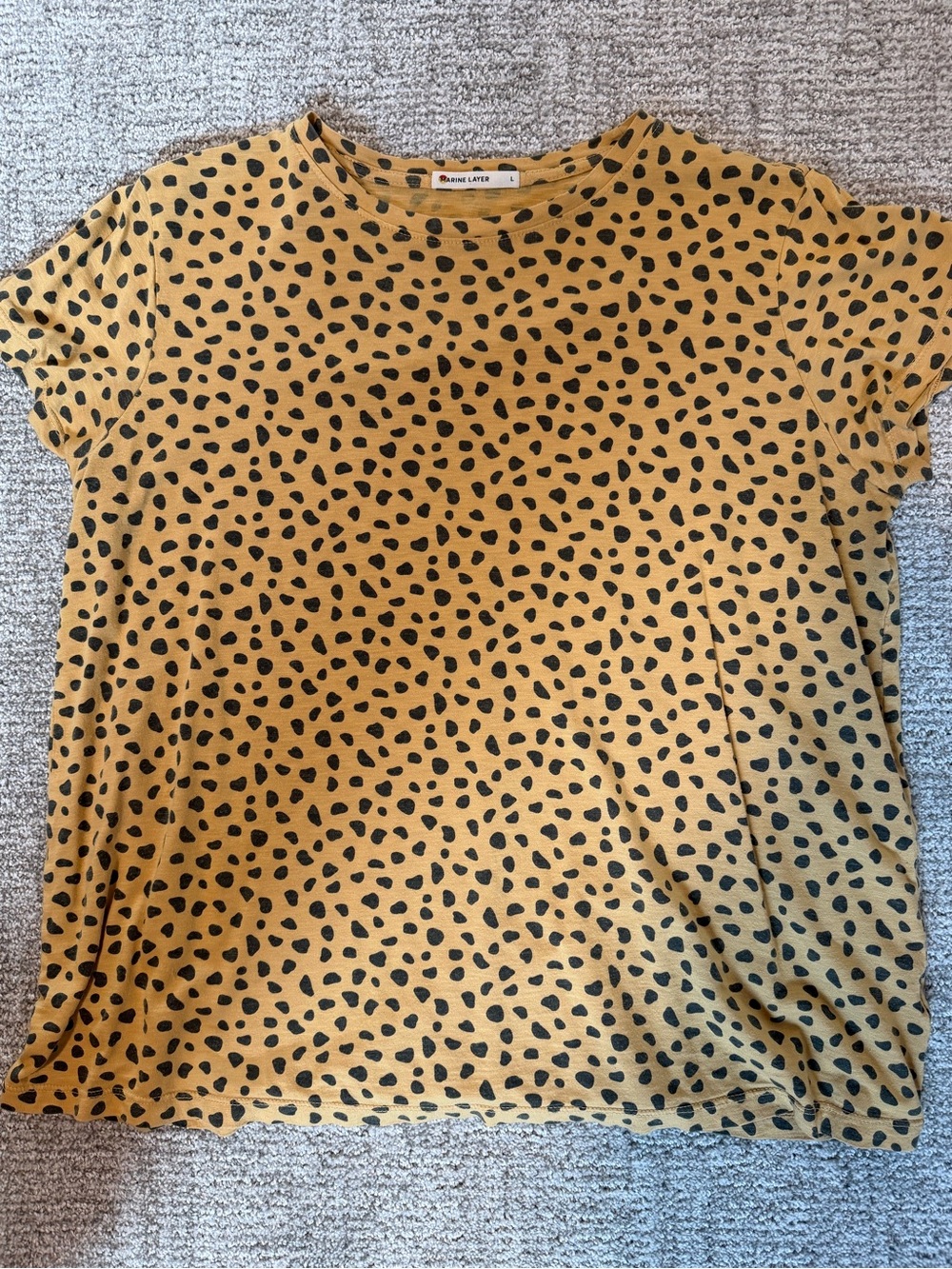 Marine Layer Mustard Short Sleeve Tee with Black Spot Print